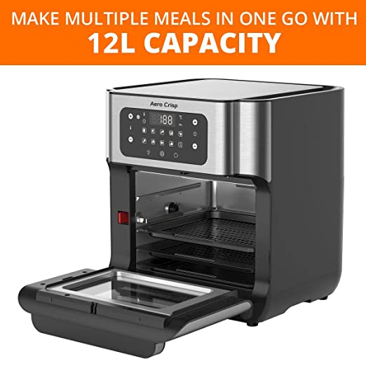 INALSA Air Fryer Oven Aero Crisp with 12L Capacity | Digital Display and Stainless Steel |10 Preset Program | Rotisserie Function and 1500 Watt |Free Recipe book|2 Year Warranty(Black) INALSA Air Fryer Oven Aero Crisp with 12L Capacity | Digital Display and Stainless Steel |10 Preset Program | Rotisserie Function and 1500 Watt |Free Recipe book|2 Year Warranty(Black)